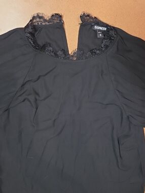 Express Black Lace-Trim Scoop Neck Top